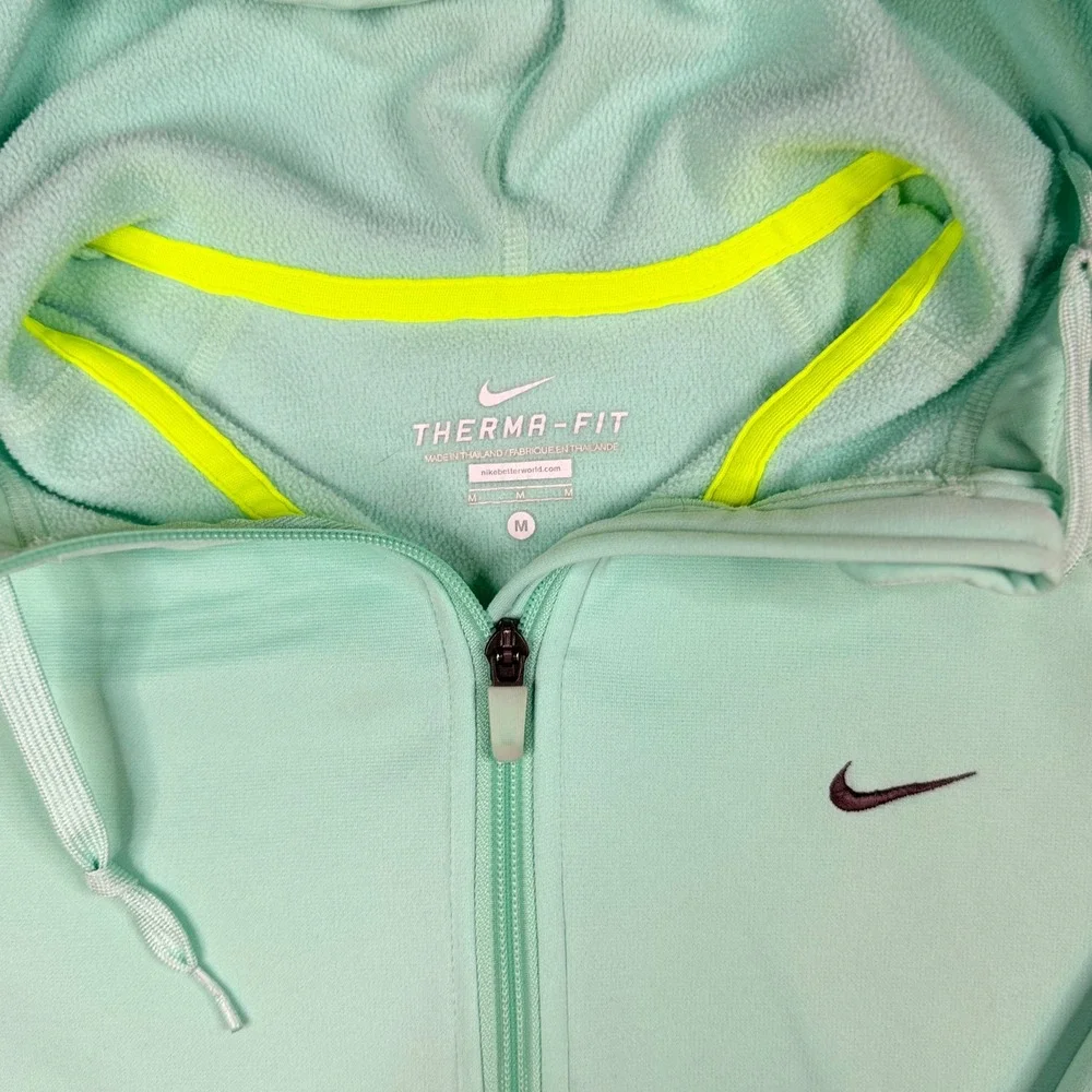 Nike Therma-FIT Full Zip Hoodie Mint Green Neon Yellow Women Medium 0360